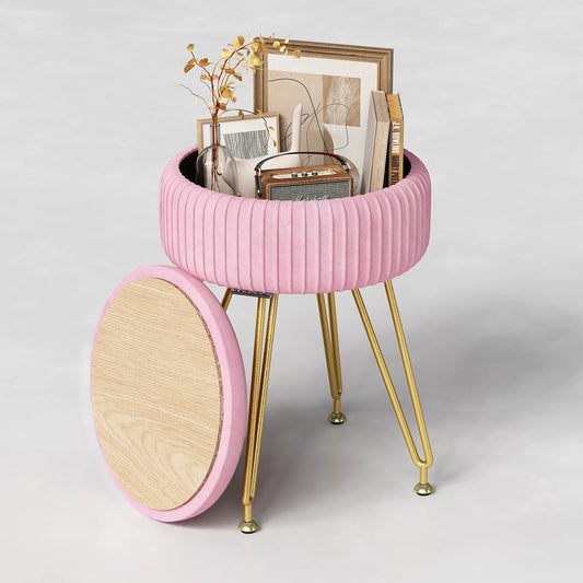 Velvet Vanity Stool with Storage