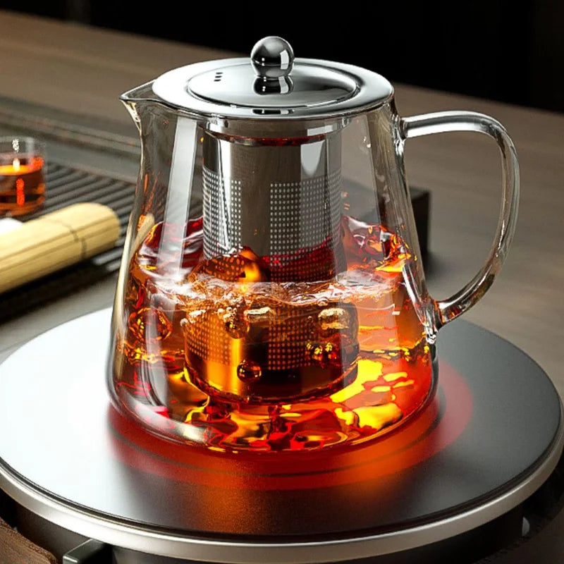 Heat Resistant Glass Teapot with Stainless Steel Tea Strainer Infuser