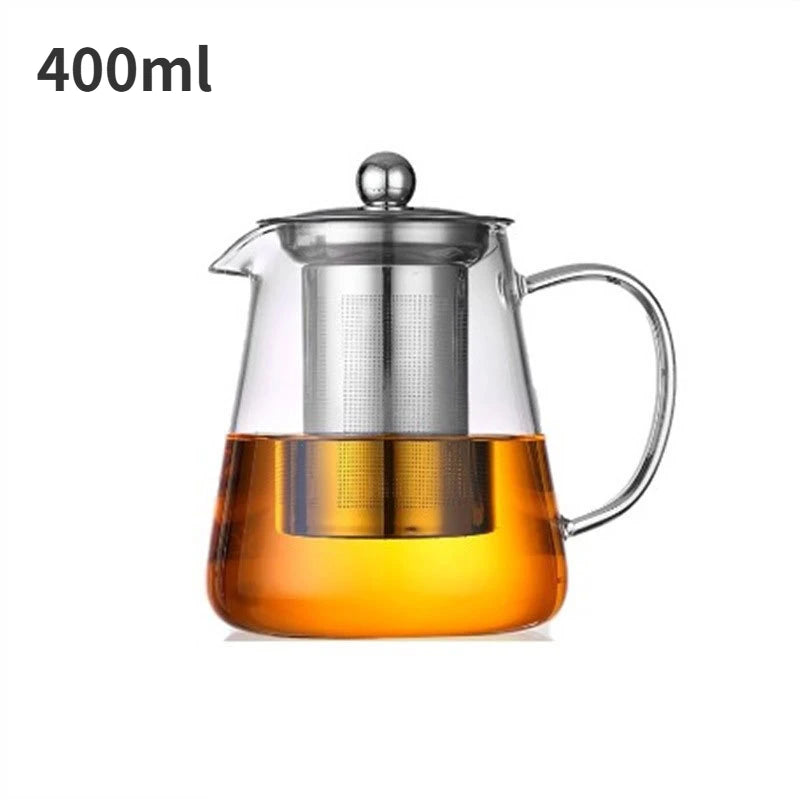 Heat Resistant Glass Teapot with Stainless Steel Tea Strainer Infuser