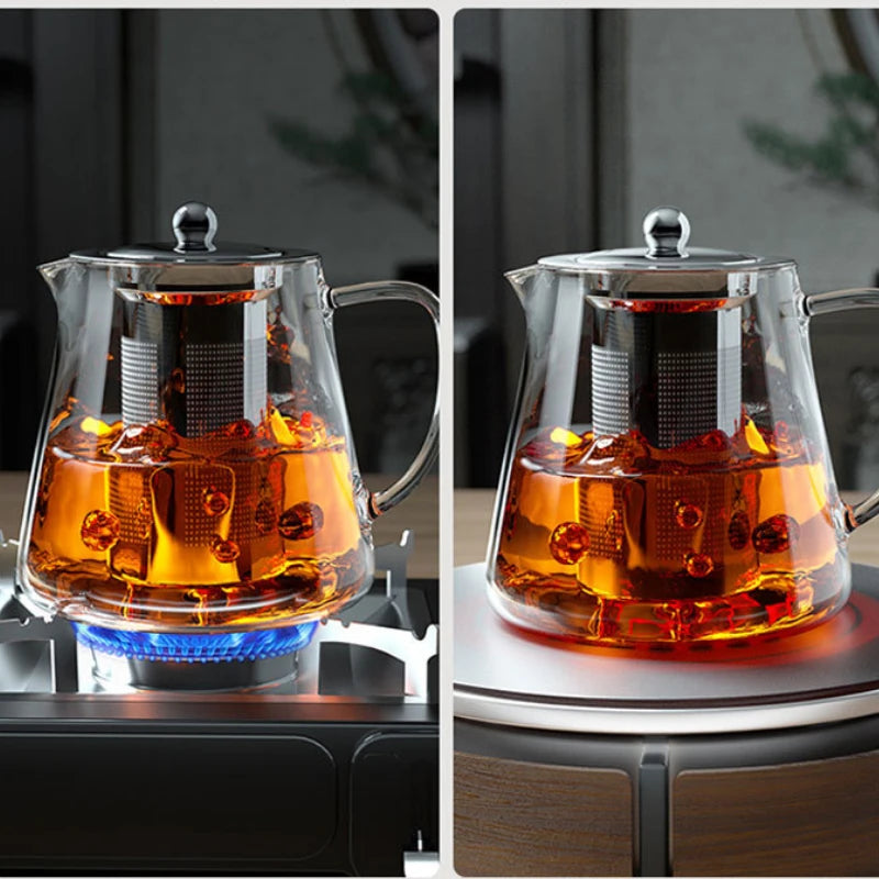 Heat Resistant Glass Teapot with Stainless Steel Tea Strainer Infuser