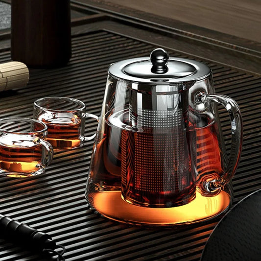 Heat Resistant Glass Teapot with Stainless Steel Tea Strainer Infuser