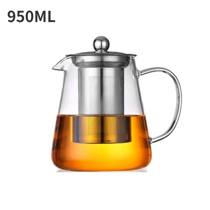 Heat Resistant Glass Teapot with Stainless Steel Tea Strainer Infuser