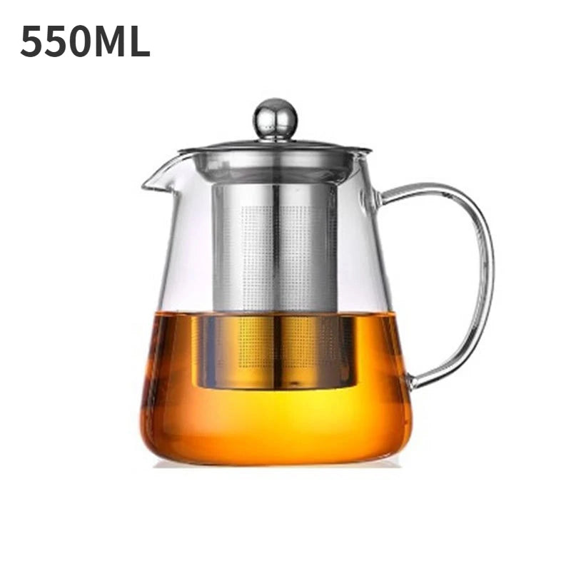 Heat Resistant Glass Teapot with Stainless Steel Tea Strainer Infuser